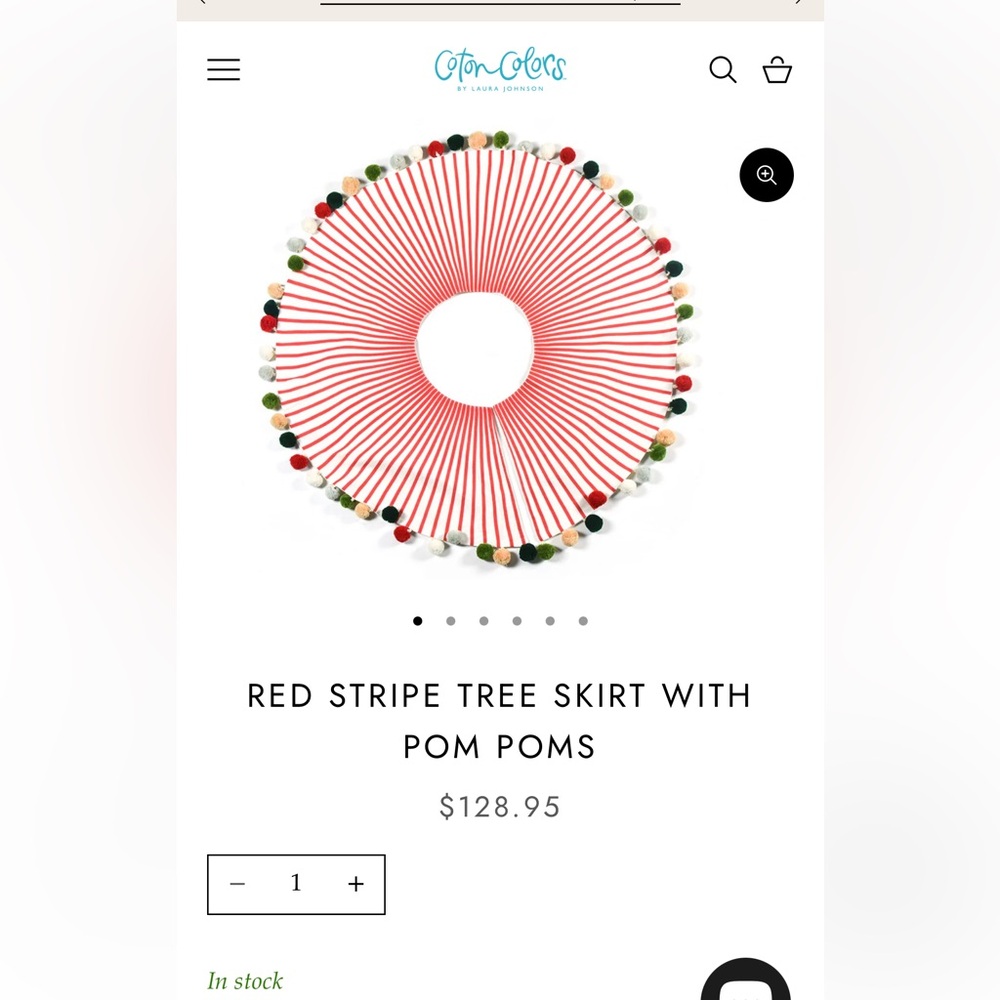 NWT Red Stripe Tree Skirt with Pom Poms